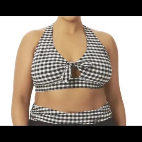 TERRA & SKY Swimsuit Plus SZ 4X Bikini top  Plaid Black white NWT - Picture 1 of 9